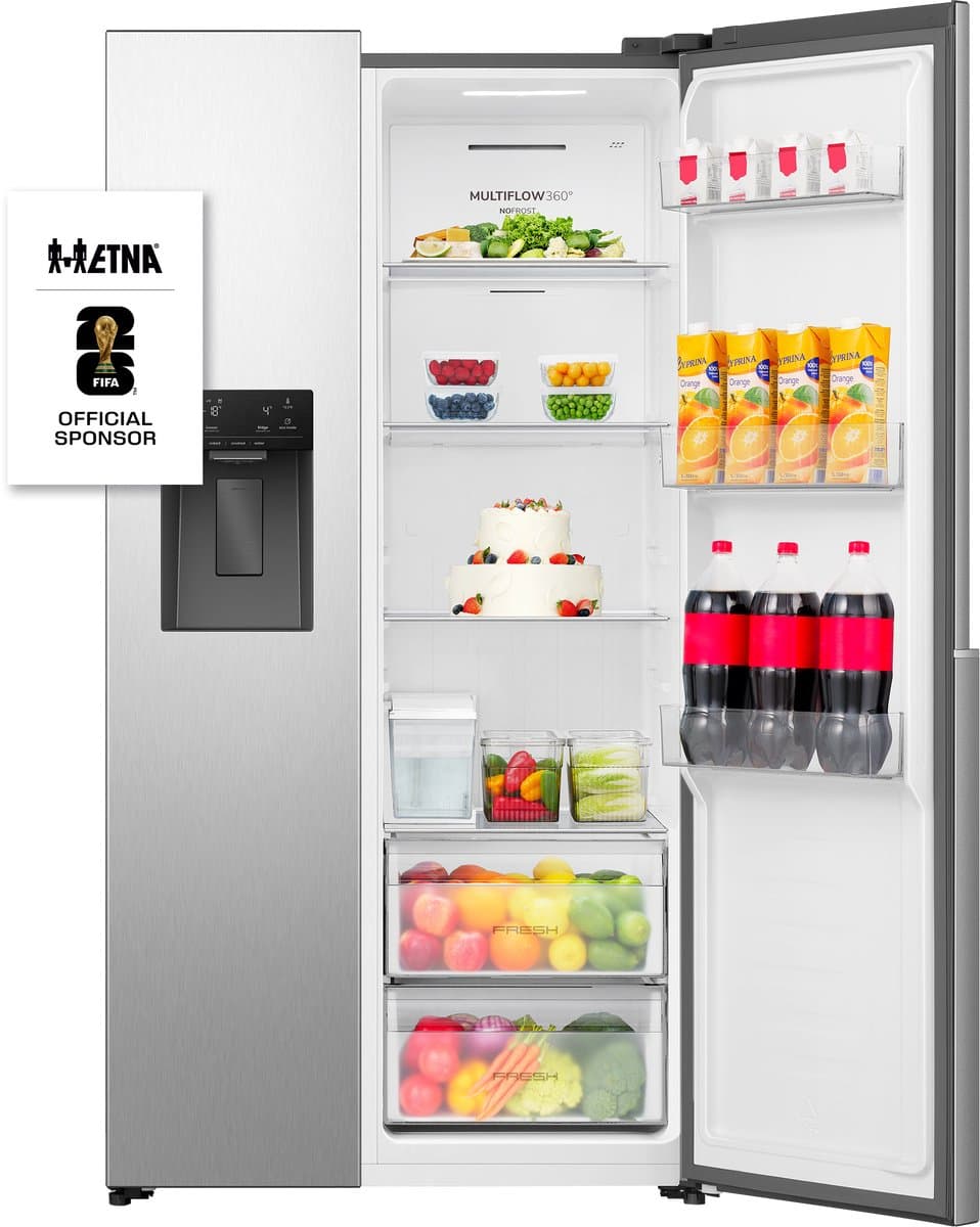ETNA AKV6178IRVS - Amerikaanse koelkast - No-Frost - 178 cm hoog - 528 liter - Energielabel C - Invriesvermogen 10 kg/24u - Geluidsniveau 37 dB - LED Display - IJs- en waterdispenser - SuperCool - FastFreeze - Deuralarm - Multi Airflow – EnergySaving — afbeelding 1