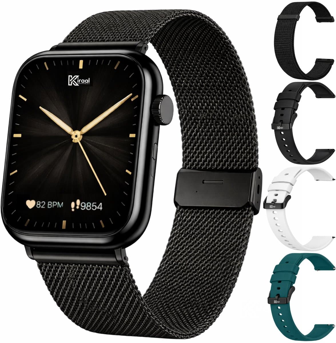 Kiraal Montala Smartwatch - Inclusief 5 Bandjes - Hartslagmeter - Stappenteller - Slaapmonitor - Multisport - Compatibel met Android en iOS - Zwart — afbeelding 1