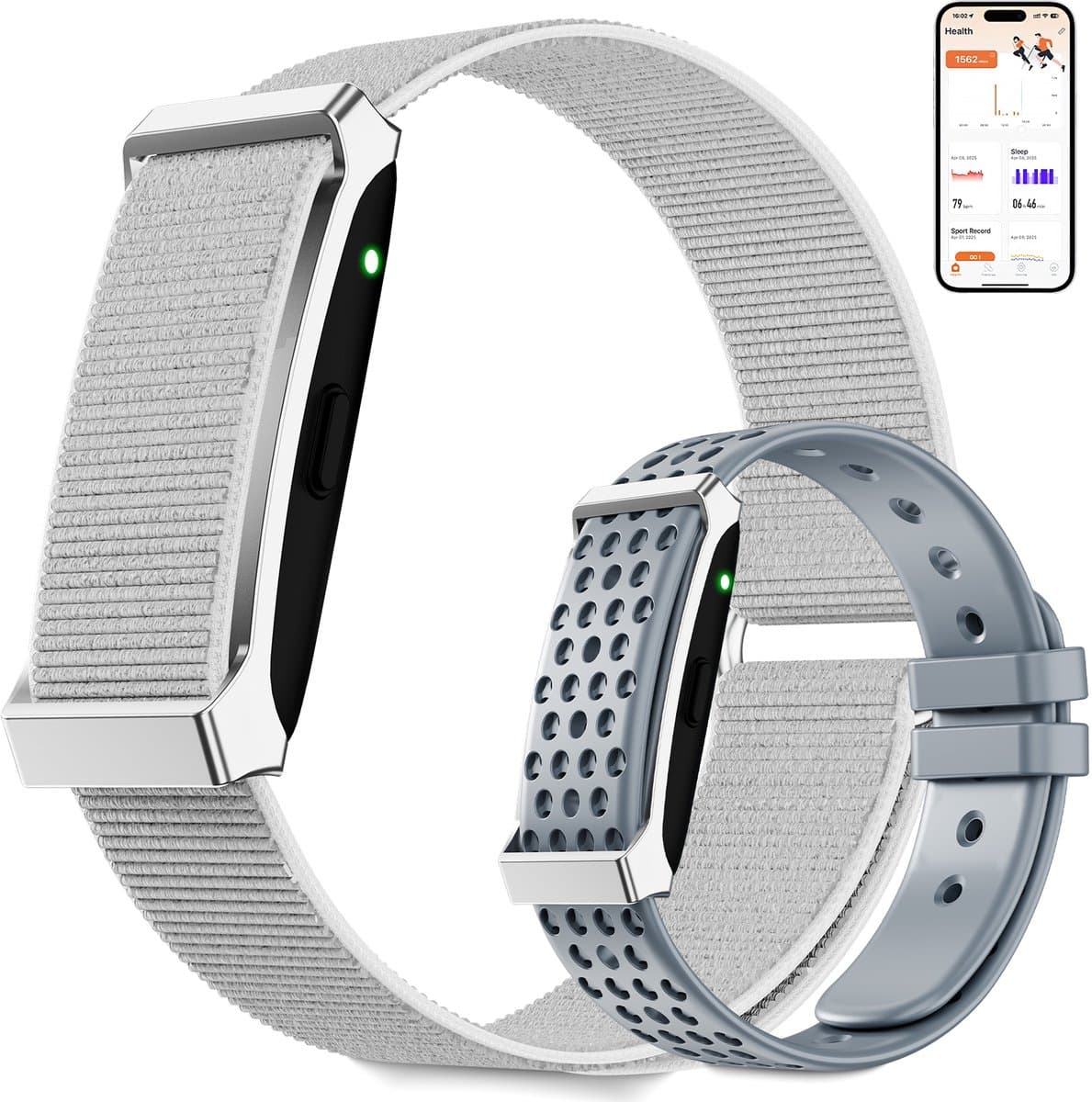 Lichtgewicht fitnessarmband met 24/7 gezondheidsmonitoring, meer dan 120 sportmodi en slaapanalyse – 1 ATM waterdichte activity tracker met meldingen – zilverkleurig — afbeelding 1