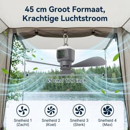 Rosnek Oplaadbare Campingventilator met Verlichting - 12000mAh Tent Ventilator Lamp - Afneembare Bladen - 45cm Draagbare Plafondventilator - Outdoor - Tent — thumbnail 3