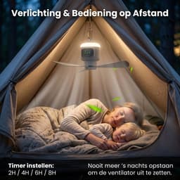 Rosnek Draagbare Campingventilator met LED Verlichting - 12000mAh Oplaadbare Tentventilator - Plafondventilator met Afstandsbediening & Timer - Plafondlampen met ventilator Ø 45cm - 4 Snelheden - Grijs — thumbnail 3