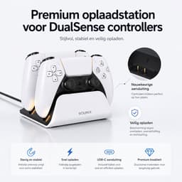 Sounix Oplaadstation geschikt voor PS5 / PS5 Slim / PS5 PRO / DualSense Controller - PS5 accessoires - Dual Oplader - Charging Dock - Wit — thumbnail 5
