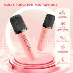 Mini Karaoke Machine voor Kinderen & Volwassenen - Draagbare Bluetooth Speaker met 2 Draadloze Microfoons - Cadeau voor Meisjes 3-10+ Jaar - Roze - 1 Set — thumbnail 3