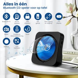 Discman - CD Speler met Bluetooth - Ingebouwde Speakers - FM Radio - Inclusief Afstandsbediening - USB & AUX - Koptelefoonaansluiting - LED Display - Zwart — thumbnail 3