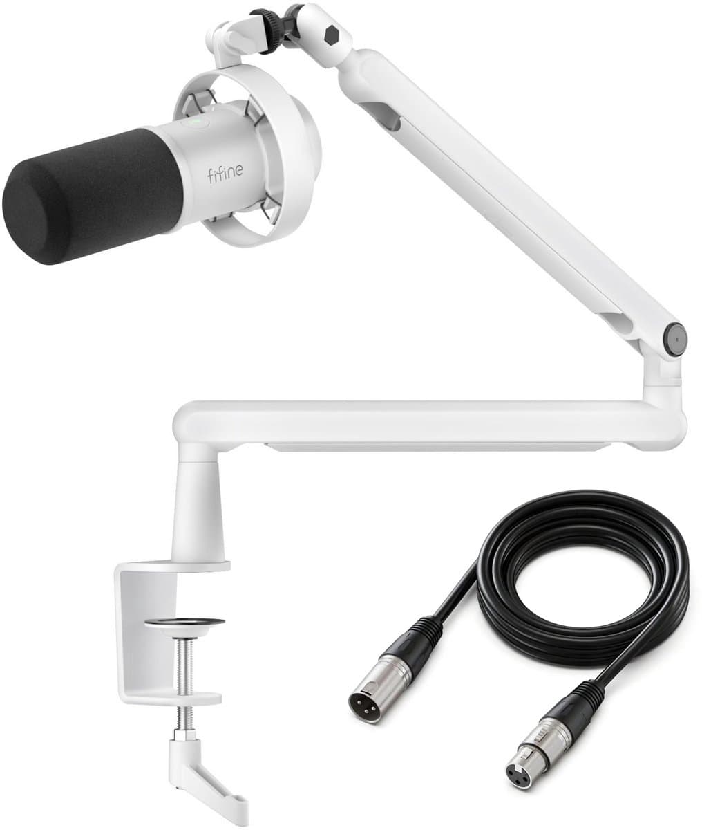 FIFINE T688W XLR - USB / XLR - Dynamische Microfoon - Met Boom Arm - Streaming - Podcasting - Gaming - Geschikt voor PS4 / PS5 / PC - Wit — afbeelding 1