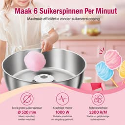 Seth Select Cotton Candy Machine met Kar – Elektrische Suikerspinmaker met Grote RVS Kom - Suikerspinmachine met Trolley - Pink — thumbnail 4