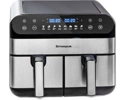 Digitale Airfryer XXL 11L Sinaopus 920 – Heteluchtfriteuse met Dubbele Mand en DualMand Onafhankelijke Snelle Opwarming – Voor Gezinnen – 8 Programma’s – LED Touchscreen – Kijkvenster – Makkelijk te Reinigen – Capaciteit voor 7 Personen