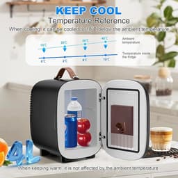 Mini koelkast 4L – Draagbare koeler & warmer – Compacte mini fridge voor 6 blikjes – AC & 12V DC voeding – Voor slaapkamer, auto, huidverzorging, fruit & dranken – Zwart — thumbnail 2
