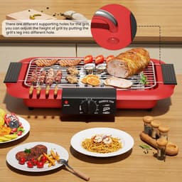 KZQ Elektrische Bbq Grill Rookvrij Met Anti Aanbaklaag Voor Binnen En Buiten - 2000w Dubbelbuis Hoog Vermogen Draagbare Afneembare Standaard Grill Voor Bbq Party - Rood — thumbnail 4