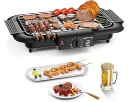 KZQ Elektrische Bbq Grill Rookvrij Met Anti Aanbaklaag Voor Binnen En Buiten - 2000w Dubbelbuis Hoog Vermogen Draagbare Afneembare Standaard Grill Voor Bbq Party - Zwart