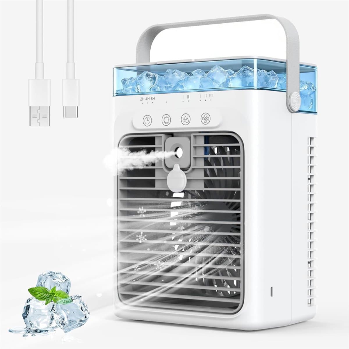 SNJY® Mobiele Airco Zonder Afvoer - Mobiele Airco voor Slaapkamer - Luchtkoeler - Aircooler - 2 Bevochtigingsniveaus - 3 Windsnelheden - 1L - Wit/Grijs — afbeelding 1