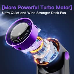 Ulisem - Tafelfan - 100 traploze snelheden - 2000mAh oplaadbaar - Stille motor - Led display - 180° kantelbaar - 3 standen timer - Wand- en tafelmontage - Voor kantoor en slaapkamer - Donker — thumbnail 2