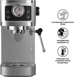 AIMASON CM1660 Halfautomatische Espressomachine - 1350W Semi-Automatische Espresso Koffiemachine - 20 Bar Ulka-pomp – Melkopschuimer – 1,3 L Watertank – RVS — thumbnail 5