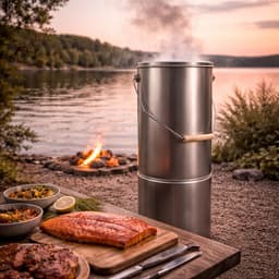 Eurocatch Telescopische Rookoven Rond 101 cm - Verzinkt Metalen Rookton - Rookkast voor Buiten met Thermometer en 10 Rookhaken - Extra Rookmot & Gasbrander voor eenvoudig aansteken — thumbnail 4