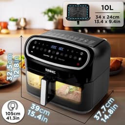 Heteluchtfriteuse - Airfryer Frituurpan - Gezond Koken - 10 Liter Capaciteit - 2400 Watt - Zwart — thumbnail 3