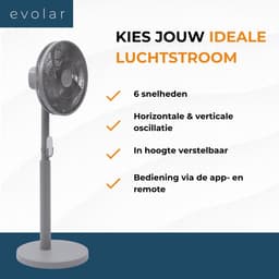 Evolar Smart Ventilator Staand - 18W - Statiefventilator - WiFi - App & Afstandsbediening - EVO-SF18GW — thumbnail 3