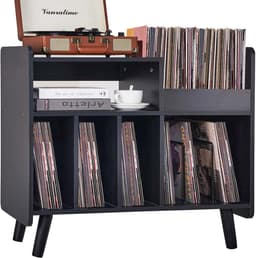 Platenspeler Tafel - Platenspeler Standaard - Vinyl Opbergkast voor 350+ Elpees - Retro Platenkast Mid-Century Modern - Vinyl Storage Meubel met Verstelbare Plank - Audiomeubel & Platenspeler Meubel - Platenhouder - Zwart — thumbnail 1