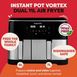 Instant Pot Vortex Dual 11L PFAS-vrije Airfryer - Dubbele mand 7L + 4L - 8-in-1 kookfuncties - EvenCrisp™ Technologie - SyncCook™ & SyncFinish™ - Snelle energiezuinige airfryer voor het hele gezin — thumbnail 3