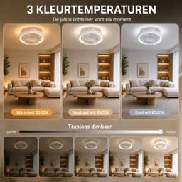 MUPOO Design plafondventilator met verlichting 49 cm- dimbare LED ventilator plafond - stille motor - app & afstandsbediening - winterstand - woonkamer slaapkamer kantoor — thumbnail 3