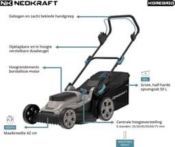 Neokraft - 40V Accu grasmaaier - 42cm maaibreedte - 6 instelbare maaihoogtes - Incl 50L opvangzak - Incl. 40V 4,0Ah accu & lader - Grasmachine — thumbnail 4