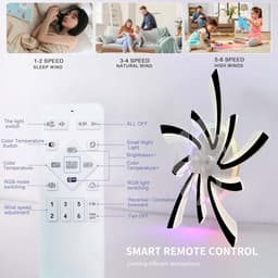 LuxiLamps - 5 Vleugel Ventilator Lamp - Dimbaar Met Afstandsbediening - Zwart - RGB 12 Kleuren - Plafondventilator Met LED - Smart Life App - Woonkamerlamp - Moderne lamp - Plafonniere — thumbnail 2