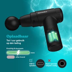 HoMedics Novo Draadloze Mini Massage Gun - Lichtgewicht Design - 6 Intensiteitsinstellingen - 1400 tot 2800 RPM - 4 Opzetstukken - 3 uur Batterijduur - USB C - Massagegun Om Spierpijn Te Verlichten - PGM45BK - Zwart — thumbnail 2