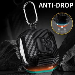 Telestore - Hoesje geschikte voor Samsung Galaxy Buds4 / Buds 4 Pro - TPU carbon zwart hoesje Beschermhoes - Shockproof Buds 4 cover hoesje - Geschikt voorGalaxy Buds4 / Buds4 Pro - zwart schedel skelet - carbon TPU cover — thumbnail 4