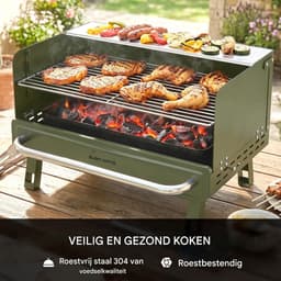 Opvouwbare Houtskoolbarbecue - Draagbare BBQ Met Verstelbaar Grillrooster En Zijtafel - Groen - RVS Camping Grill — thumbnail 4