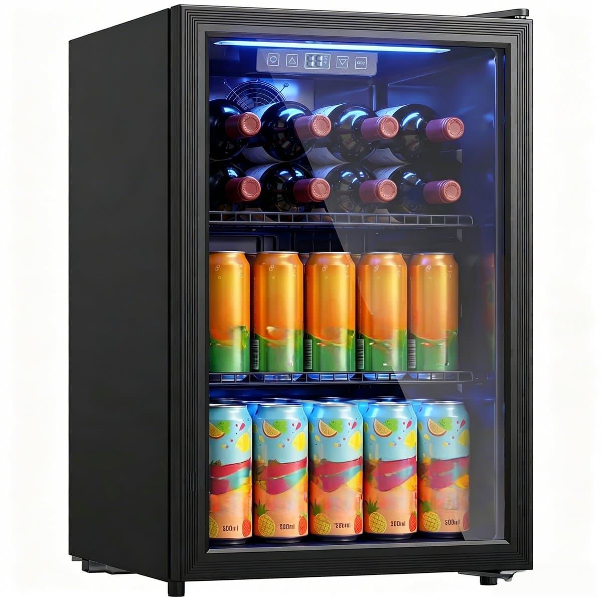 70L Drankenkoelkast - Zwart Dubbele Glazen Deur - UV-bescherming 2 Verstelbare Roosters LED - Display Verlichting 2-18°C- Instelbaar Stille 43dB - Vrijstaande Mini Koelkast - voor Kantoor Slaapkamer Bar — afbeelding 1