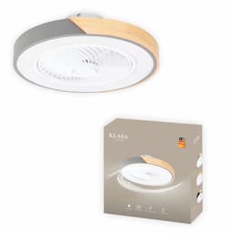 Slimme Plafondventilator - Grijs + Hout - Ø 52 cm - Stille Motor - Handige App - Dimfunctie - Plafond Ventilator met Verlichting - Plafondlamp met Ventilator — thumbnail 1
