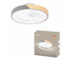 Slimme Plafondventilator - Grijs + Hout - Ø 52 cm - Stille Motor - Handige App - Dimfunctie - Plafond Ventilator met Verlichting - Plafondlamp met Ventilator