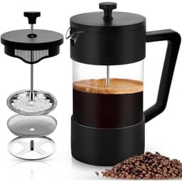Koffiezetapparaat met Franse pers, voorzien van een filter van borosilicaatglas, een drielaags filter en een grote capaciteit, geschikt voor koffie en thee (1000 ml). — thumbnail 1