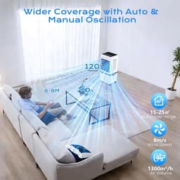 Mobiele Airconditioner - Mobiele Aircooler - Stil & Draagbaar - Luchtkoeler met Grote 10L Watertank - Klimaatbeheersing - Timer & Afstandsbediening - Compacte Aircooler voor Thuis, Woonkamer, Slaapkamer & Kantoor - Wit — thumbnail 3