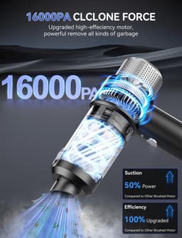 Draadloze handstofzuiger - Krachtige stofverwijdering met 16000 Pa - Draagbaar en lichtgewicht, oplaadbaar via USB, geschikt voor auto's, dierenharen, kantoren, huizen en keukens (zwart) — thumbnail 2