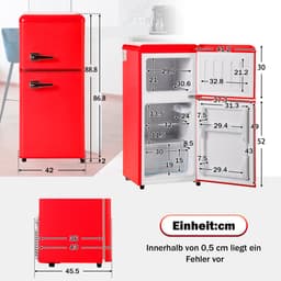Gutent-Retro koel-vriescombinatie - 60L totaal - 22L vries - 88cm hoog - LED-verlichting - Premium Rood — thumbnail 4