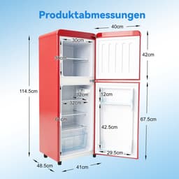 Gutent-Koel-vriescombinatie - 112L totaal - 72L koel en 40L vries - 7 temperaturen - LED-verlichting - verstelbare planken - Rood — thumbnail 4