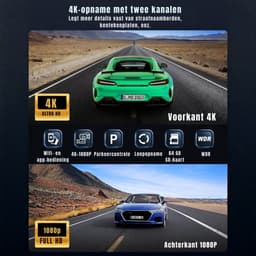 KAD® Dual Dashcam voor Auto - 4k Dashcam - Draadloos met Wi-Fi & App - Zwart - ‎ 4cm x 10cm x 5cm — thumbnail 2