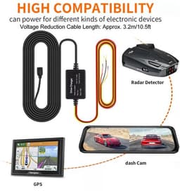 - Dashcam-hardwire-kit - Mini USB-hardwire-kit - Laagspanningsbeveiliging - 11 ft oplaadkabel - 12V-28V naar 5V - Geschikt voor Dashcam — thumbnail 2