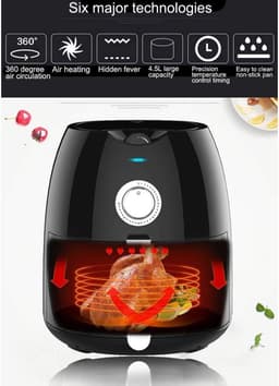 Heteluchtfriteuse - Oven Air Cooker - Gezond Koken - Snelle Luchtcirculatie - 4.5 Liter - Zwart — thumbnail 3