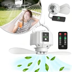 Camping Plafondventilator Met Licht En Afstandsbediening - Tent Ventilator Op 5200mAh Accu - Oplaadbare Ventilator - Hangbare Campingventilator - Essentieel Voor Op De Camping — thumbnail 1