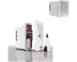 KZQ Witte Draagbare Mini Koelkast voor Skincare Beauty Cosmetica Make-up 4 Liter Thermo Elektrisch Koelen en Warm Huidverzorgings Koelkast met Gespiegelde Deur en Dimbaar LED Licht