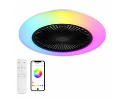 DIMICO - Ventilator - Plafondventilator + Verlichting 50W – RGB LED Plafondlamp met Bluetooth Speaker, Afstandsbediening – Ø50 cm