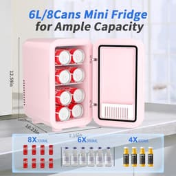 Mini Koelkast 6 L - Draagbare Koelbox voor 8 Blikjes met AC en DC Aansluiting - Compacte Koelkast voor Slaapkamer, Kantoor, Auto, Dranken en Skincare — thumbnail 2