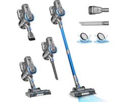 Accustofzuiger - Draadloze stofzuiger Steelstofzuiger - Huis reinigen - Anti-klitborstel Zelfstaand - 28000 Pa 55 min - Saffierblauw