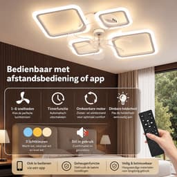 Plafondventilator met LED Verlichting – 65W – Dimbaar (3000K-6000K) – 6 Snelheden – Met Afstandsbediening & App – Stil – Wit — thumbnail 2