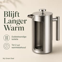 My Green Deal – RVS French Press 600 ml – Cafetiere – French Press Koffiemaker – Premium 304 RVS – Dubbelwandig & Vaatwasserbestendig — thumbnail 2