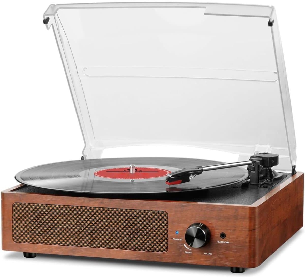 Platenspeler Bluetooth - CD Speler met Speakers - Vintage - Bruin — afbeelding 1