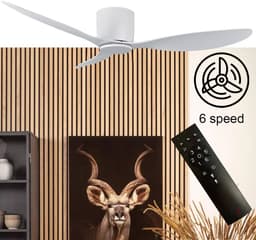 Plafondventilator Brezza 3 blad 132 cm wit - stilste ventilator 2026 – top kwaliteit - energie zuinig – met remote - ventilator voor laag plafond - 6 snelheden – beste alternatief voor airco - zomer en winter stand – witte ventilator — thumbnail 1