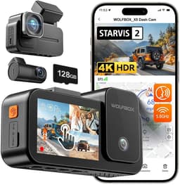 Wolfbox X5 Touch 3CH 4K Wifi Gps 128gb dashcam - Camera voor + achter + interieur - 2,35 inch touchscreen Lcd - Wifi en Gps - Parkeermodus - 4K resolutie - 128gb Micro SD kaart - dashcam voor auto — thumbnail 1