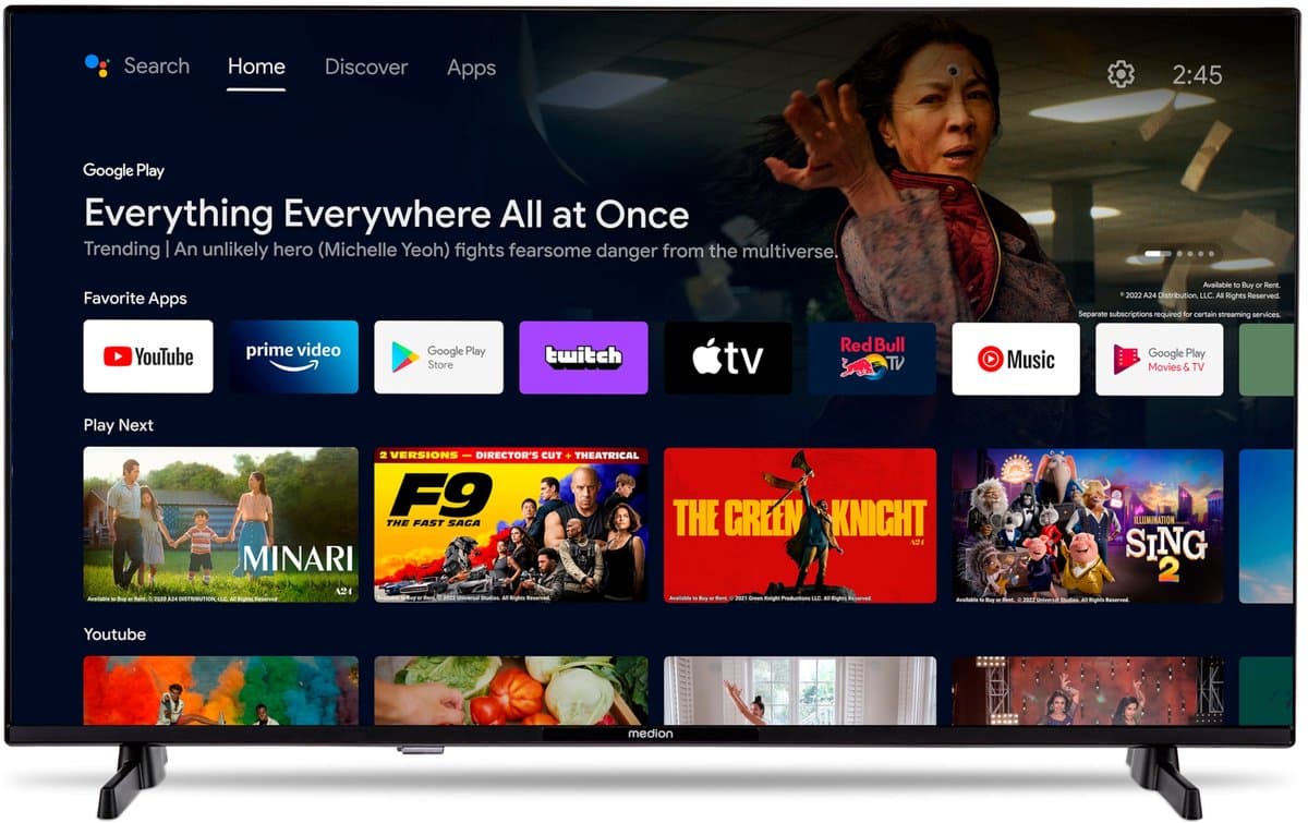 MEDION 108 cm 43" Full HD TV Android TV Smart TV HDR Prime Video PVR Bluetooth, MD843100 — afbeelding 1